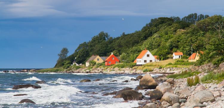 View of a typical danish houses on Bornholm, near Hasle and Jons Kappel. Denmark.